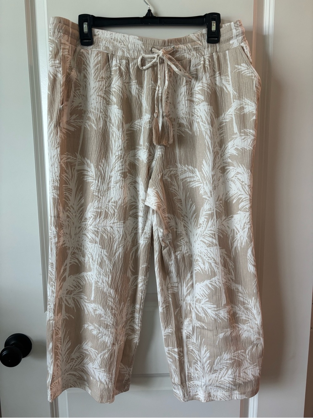 Kim Gravel Belle Palm Print Wide Leg Pants Sand Bar L NWT
